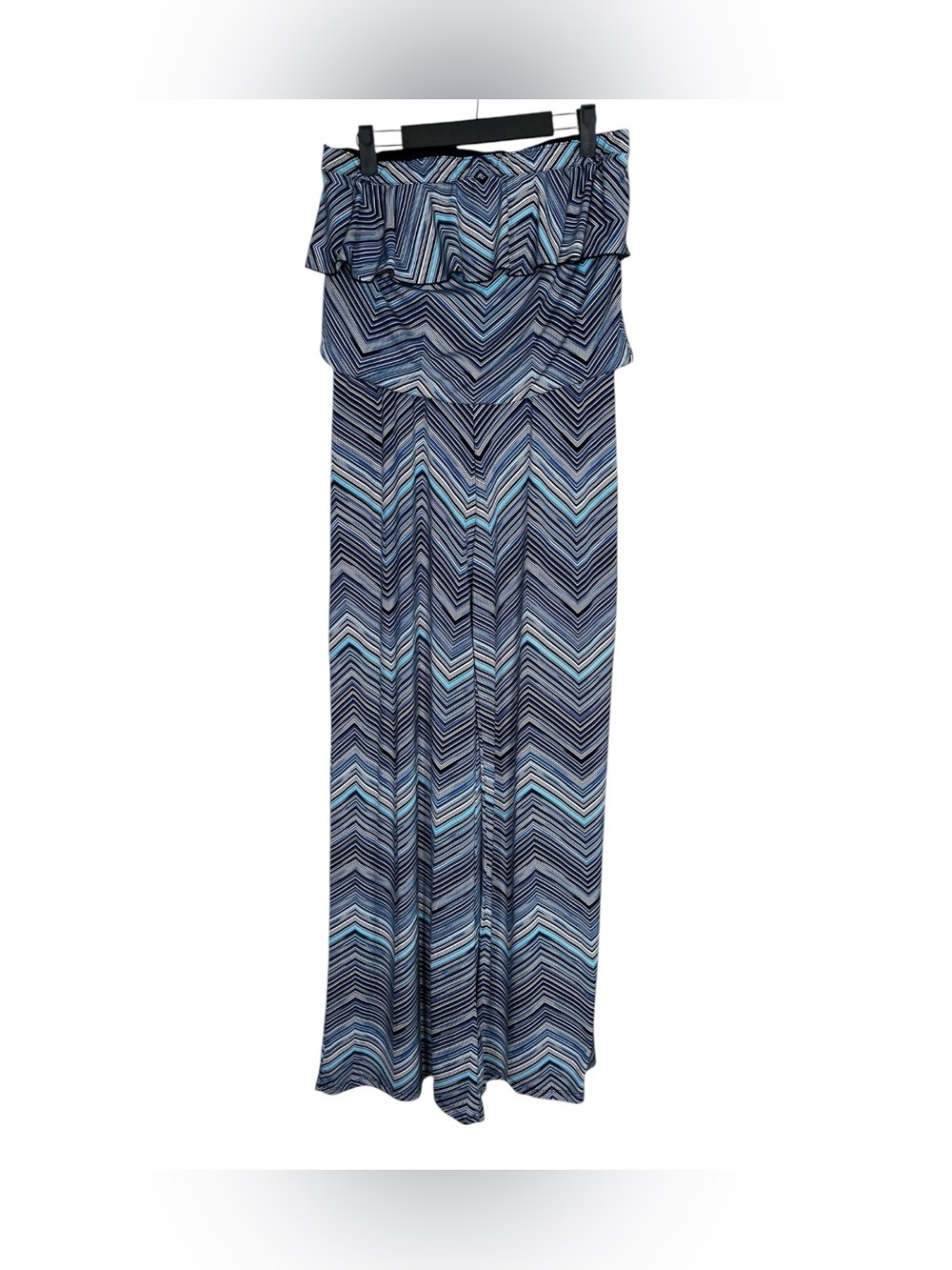 White House Black Market Chevron Strapless Ruffle Wide Leg Jumpsuit M